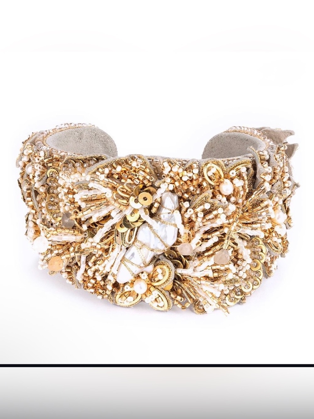 NEW Deepa Gurnani $350 Embellished handmade Gold Beaded Cuff Bracelet